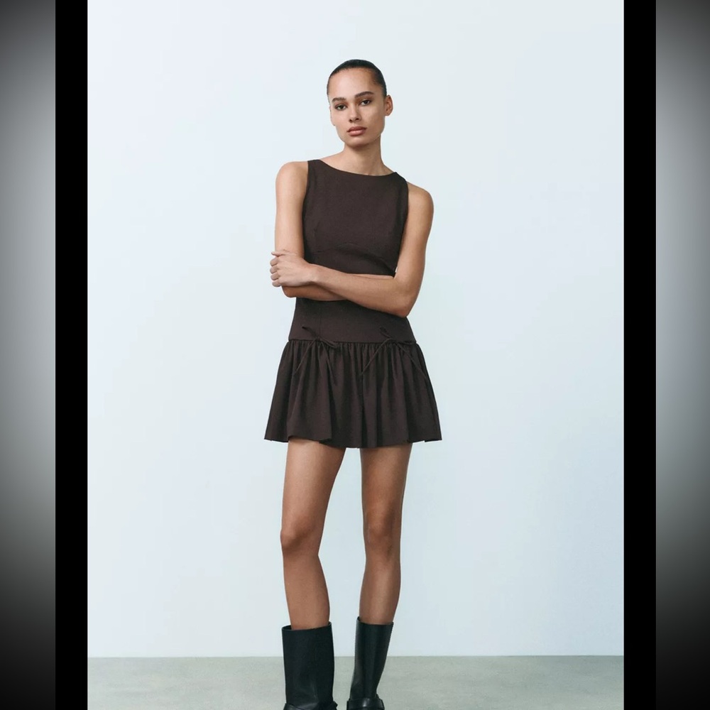 NWOT Zara women’s short dress with bows black size L Large